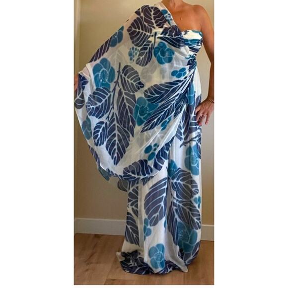 Tibi Silk Chiffon strapless Maxi Dress Blue White/off white Size 6 - Picture 14 of 14